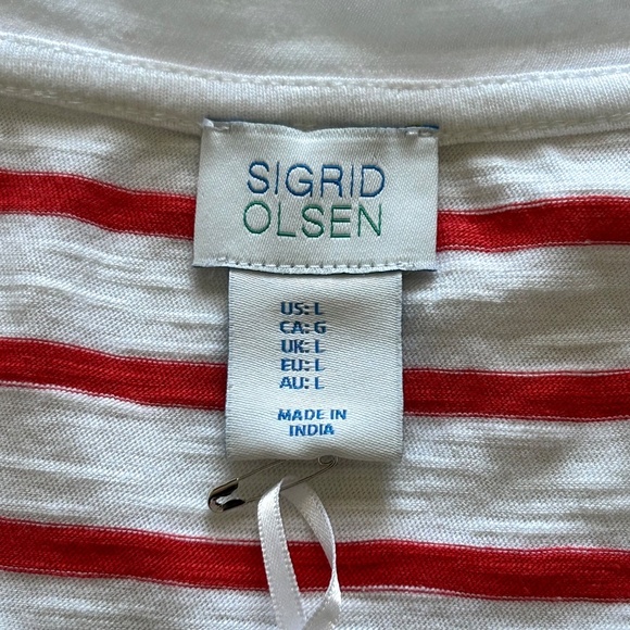SIGRID OLSEN NWT 100% Cotton Red/White Stripe Tank Top Size L - Picture 6 of 14